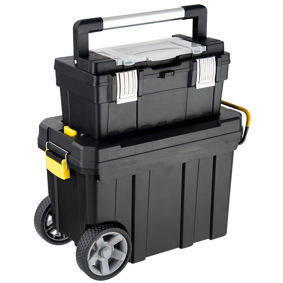 2-in-1 Tool Box Portable Rolling Toolbox Storage Solution Multi-Purpose Plastic Organizer Set