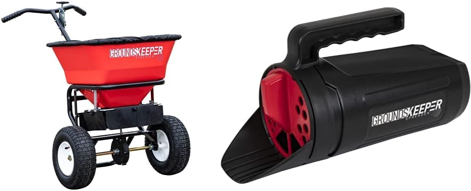 Multi-Purpose Walk Behind Push Spreader Grounds Keeper, 100 Pound Capacity, Multi Use Tool for Grass Seed, Salt, De-Icer, Fertilizer and Seeds