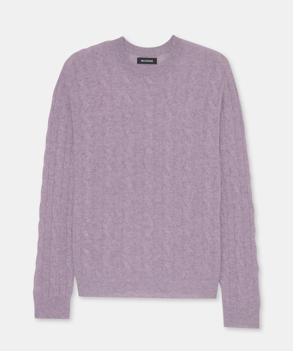 Lightweight Cashmere Cable Crewneck Sweater