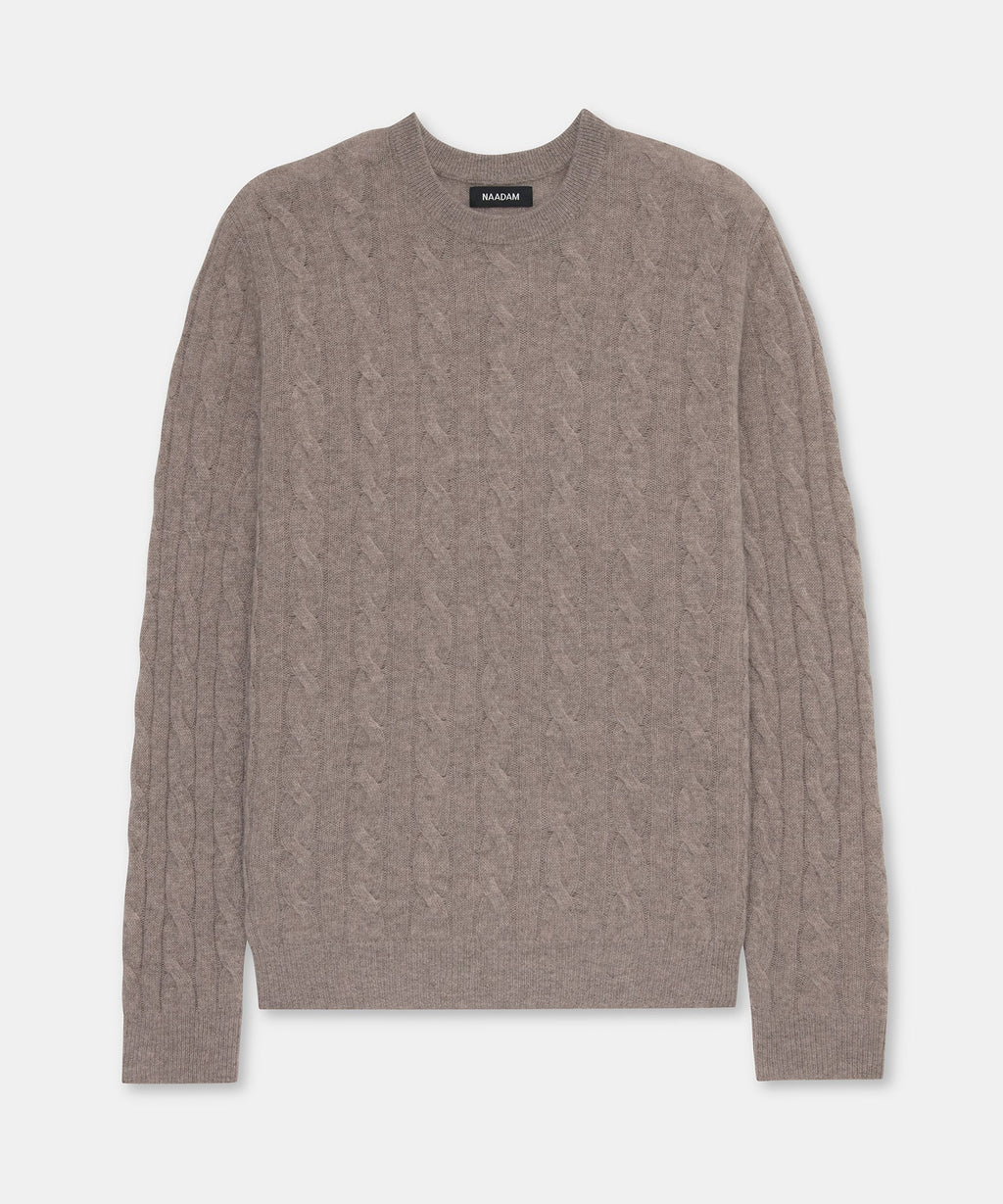 Lightweight Cashmere Cable Crewneck Sweater