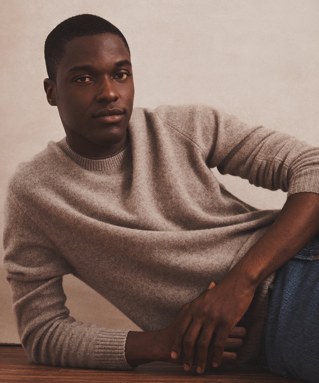 Lightweight Cashmere Contrast Trim Crewneck Sweater