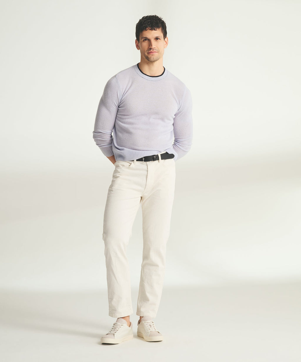 Lightweight Cashmere Contrast Trim Crewneck Sweater
