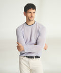 Lightweight Cashmere Contrast Trim Crewneck Sweater