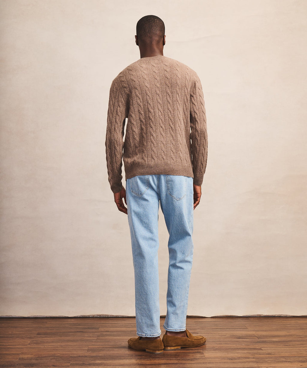 Lightweight Cashmere Cable Crewneck Sweater