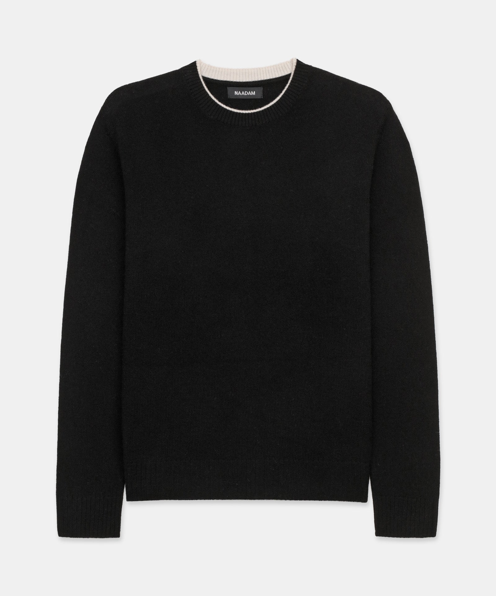 Lightweight Cashmere Contrast Trim Crewneck Sweater