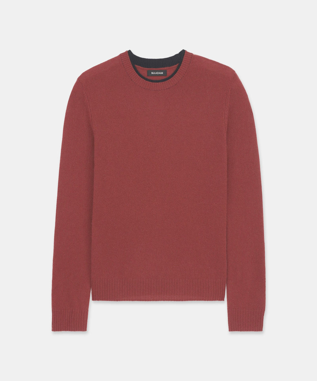 Lightweight Cashmere Contrast Trim Crewneck Sweater