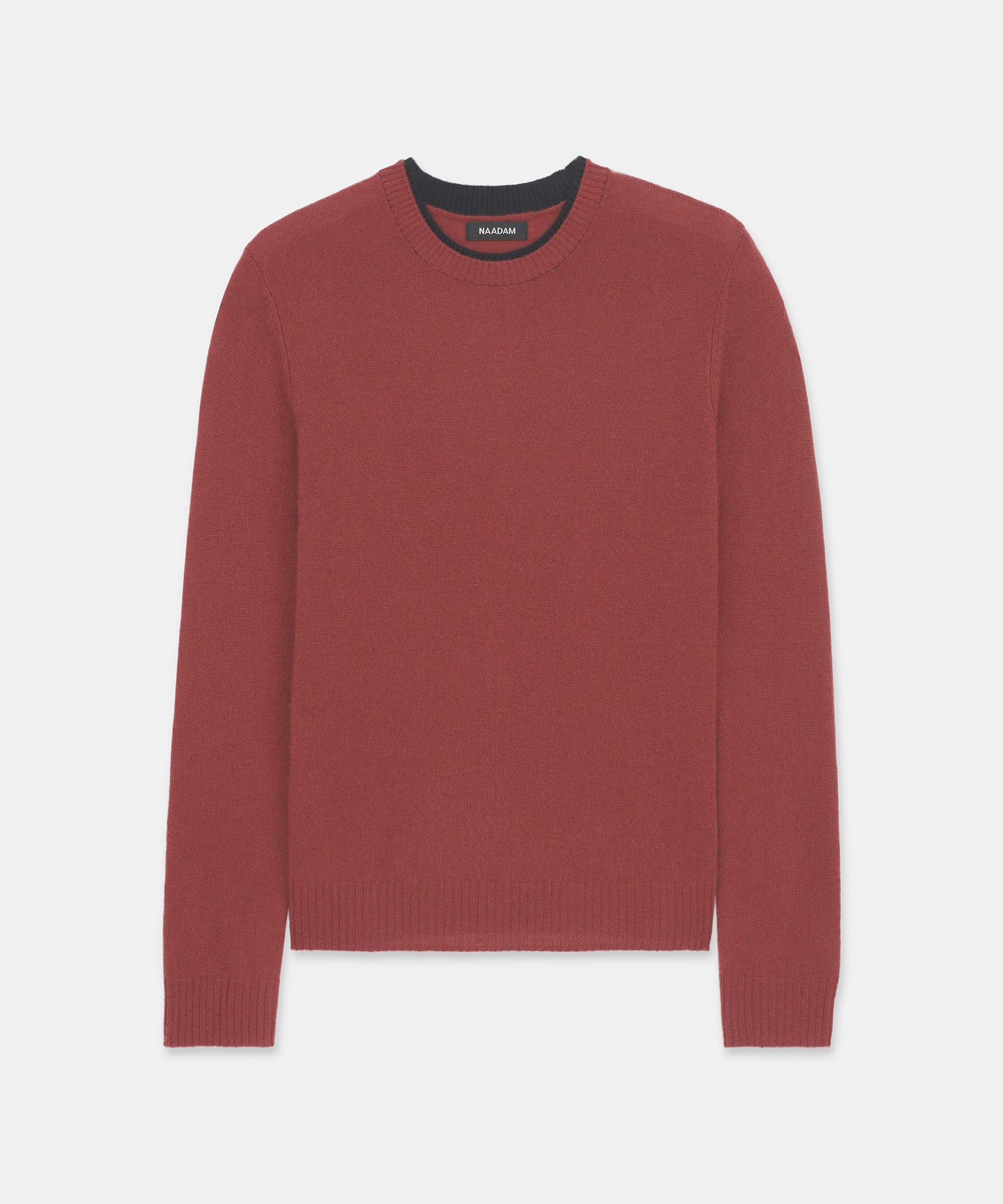 Lightweight Cashmere Contrast Trim Crewneck Sweater