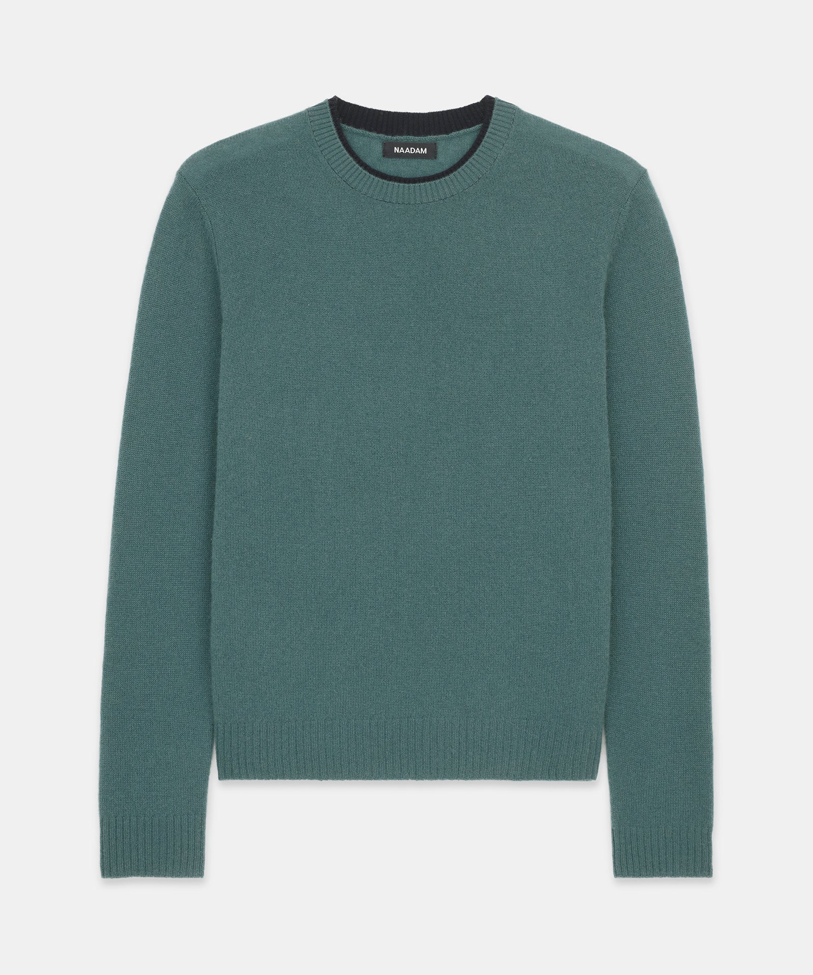 Lightweight Cashmere Contrast Trim Crewneck Sweater