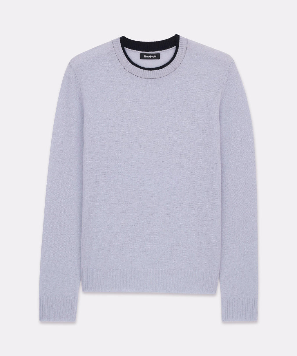 Lightweight Cashmere Contrast Trim Crewneck Sweater