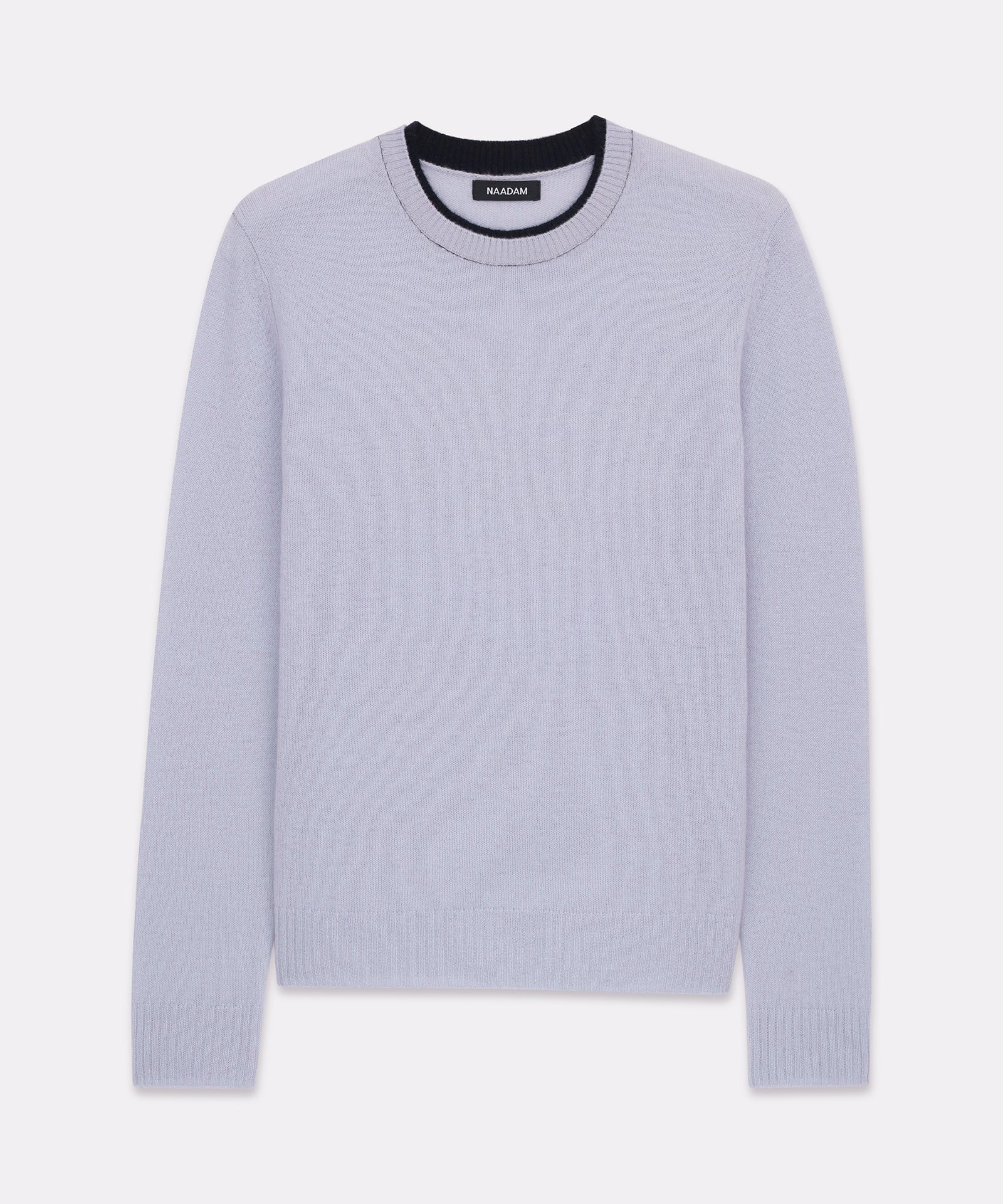 Lightweight Cashmere Contrast Trim Crewneck Sweater