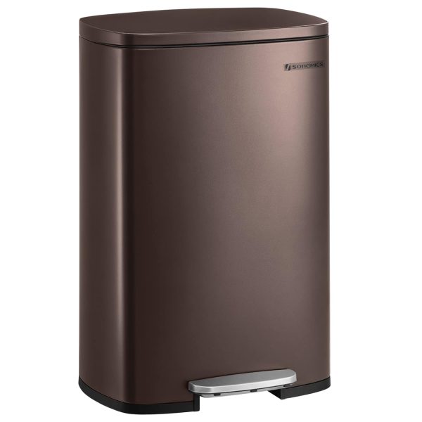 13 Gallon Trash Can, Stainless Steel Kitchen Garbage Can, Recycling or Waste Bin, Soft Close, Step-On Pedal, Removable Inner Bucket, Brown。