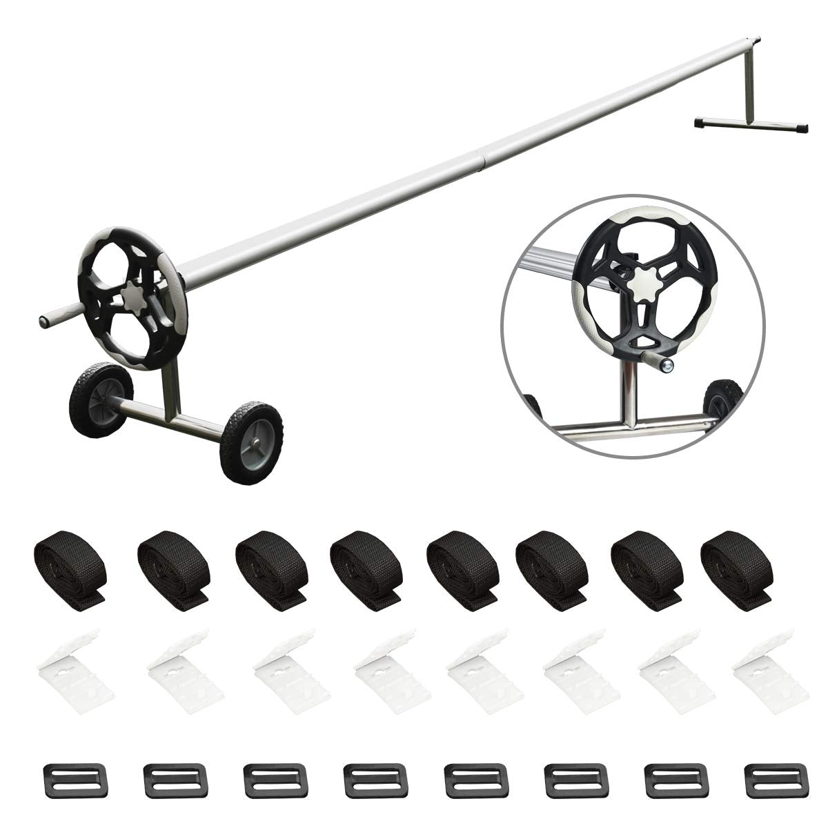 18FT Pool Cover Reel Set, Aluminum Pool Solar Cover Reel